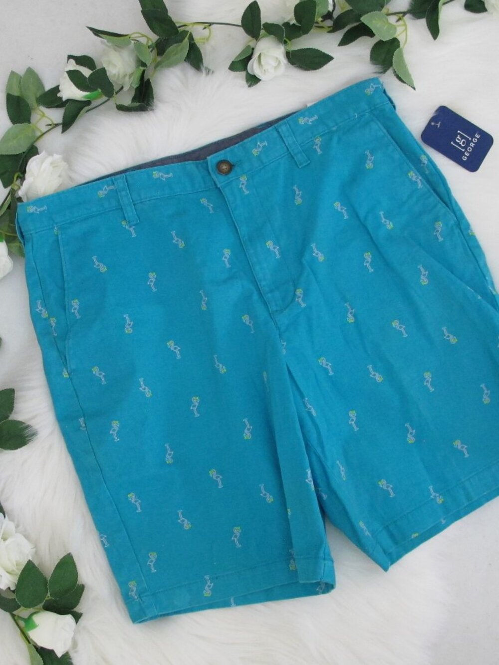 George | Stretch Flat Front Short w/ Flamingos